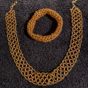 Gold & red choker necklace and bracelet set, possibly hand